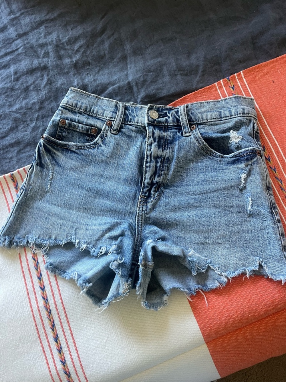 Light Blue Distressed Denim Cutoff Shorts